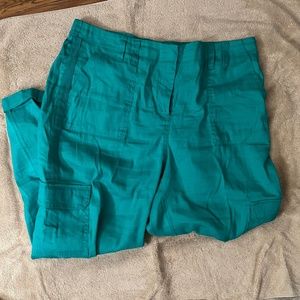 Chico's Teal Green Linen Blend Crop Cargo Pants Chico's Size 2 (12-14)